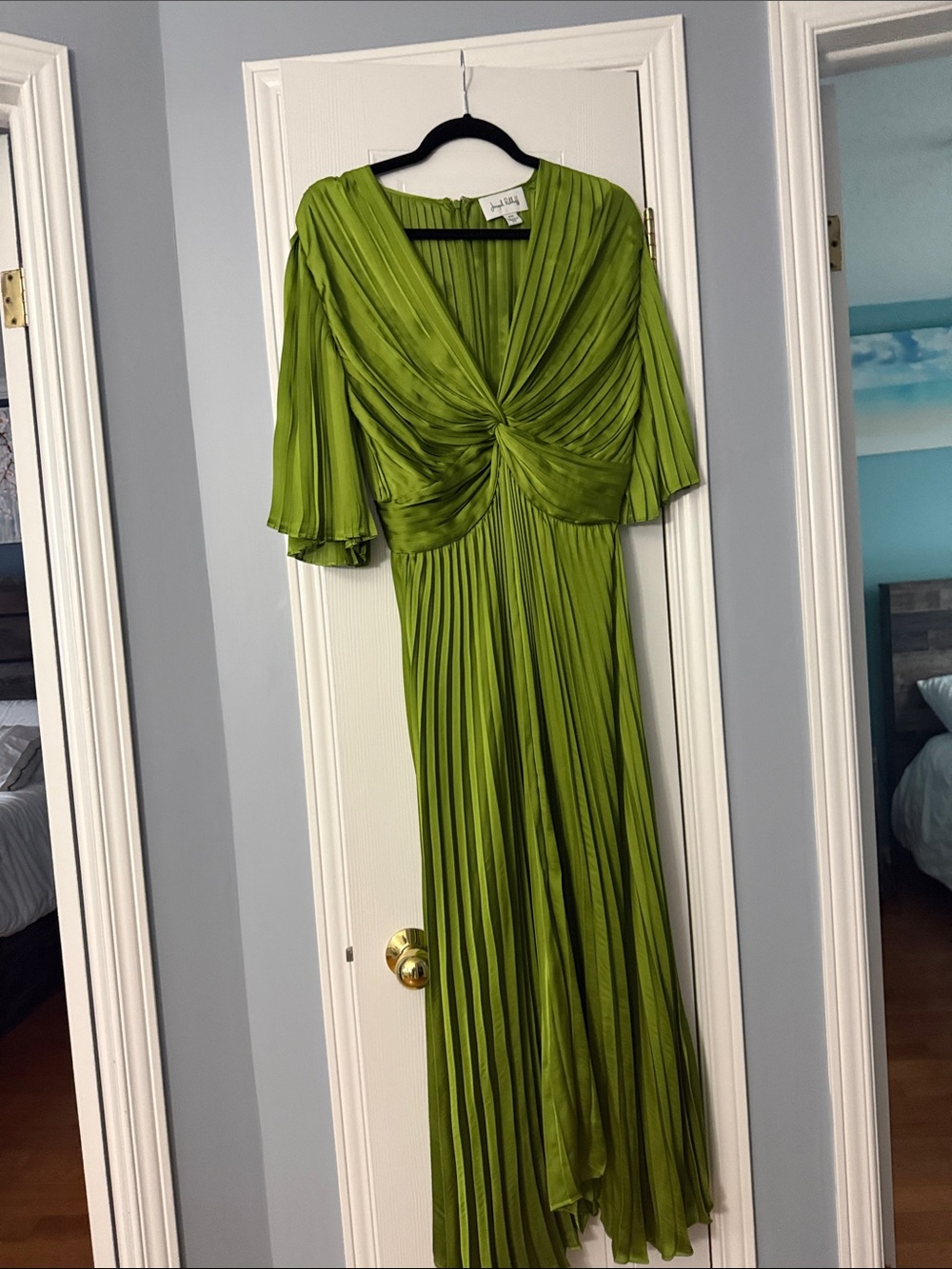 Joseph Ribkoff Olive Green Pleated Maxi Dress